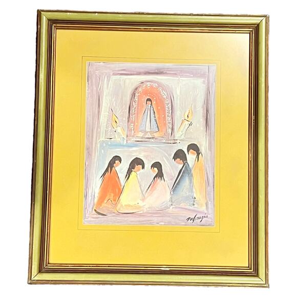 Ted DeGrazia Framed ART PRINT American Indians Very Very Silently Praying 23x19" - Picture 1 of 7